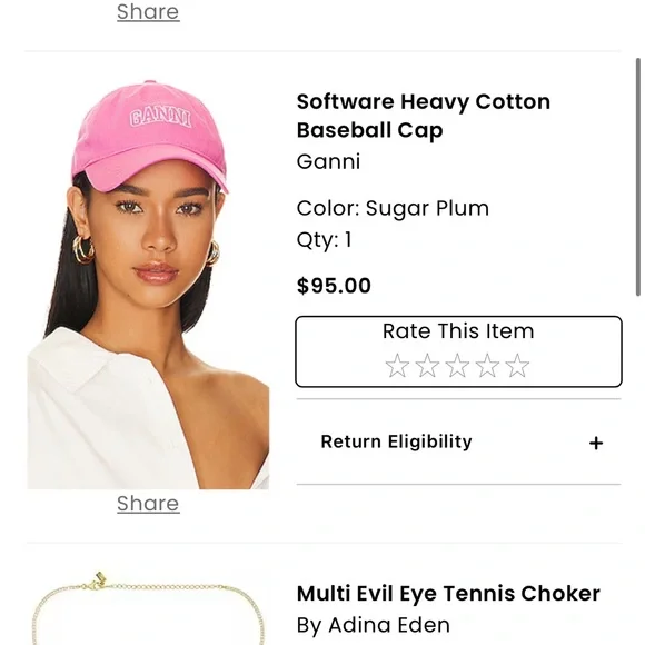 Ganni Pink Baseball Cap - Picture 2 of 6